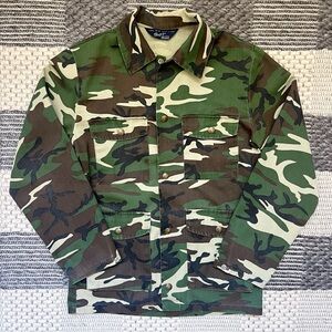 Vintage Sears Jacket Boys LG Green Brown Woodland Camo Utility Hunting Military